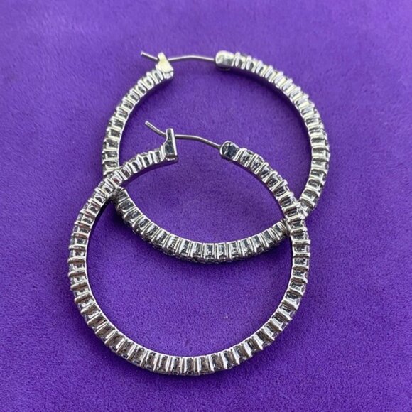 Elegant Silver CZ Hoop Earrings - Picture 3 of 7